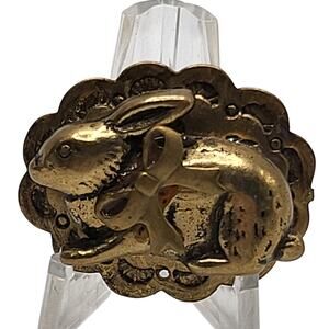 Vintage Gold Tone Bunny Rabbit Brooch Easter Spring Lapel Pin